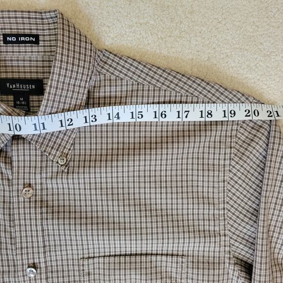 Van Heusen Size M 15-15 1/2 No Iron Button Down Long Sleeve Men's Shirt Brown - Picture 9 of 13